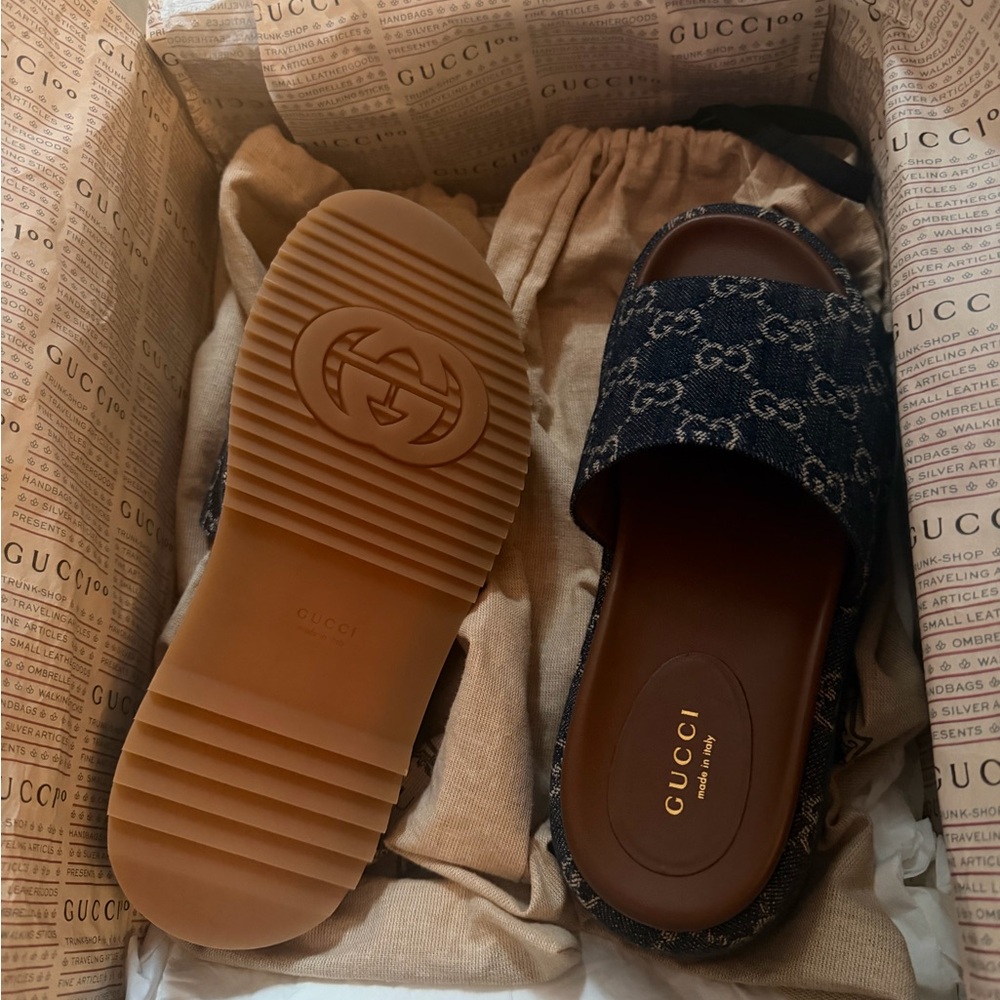 Gucci Women's Dark Blue Monogram Slide Sandals - Picture 2 of 5